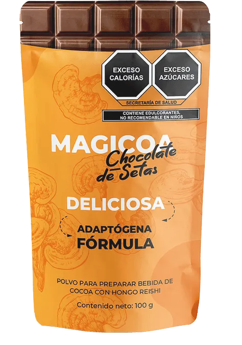 Bote de Magicoa, bebida de cacao con Reishi para control de peso